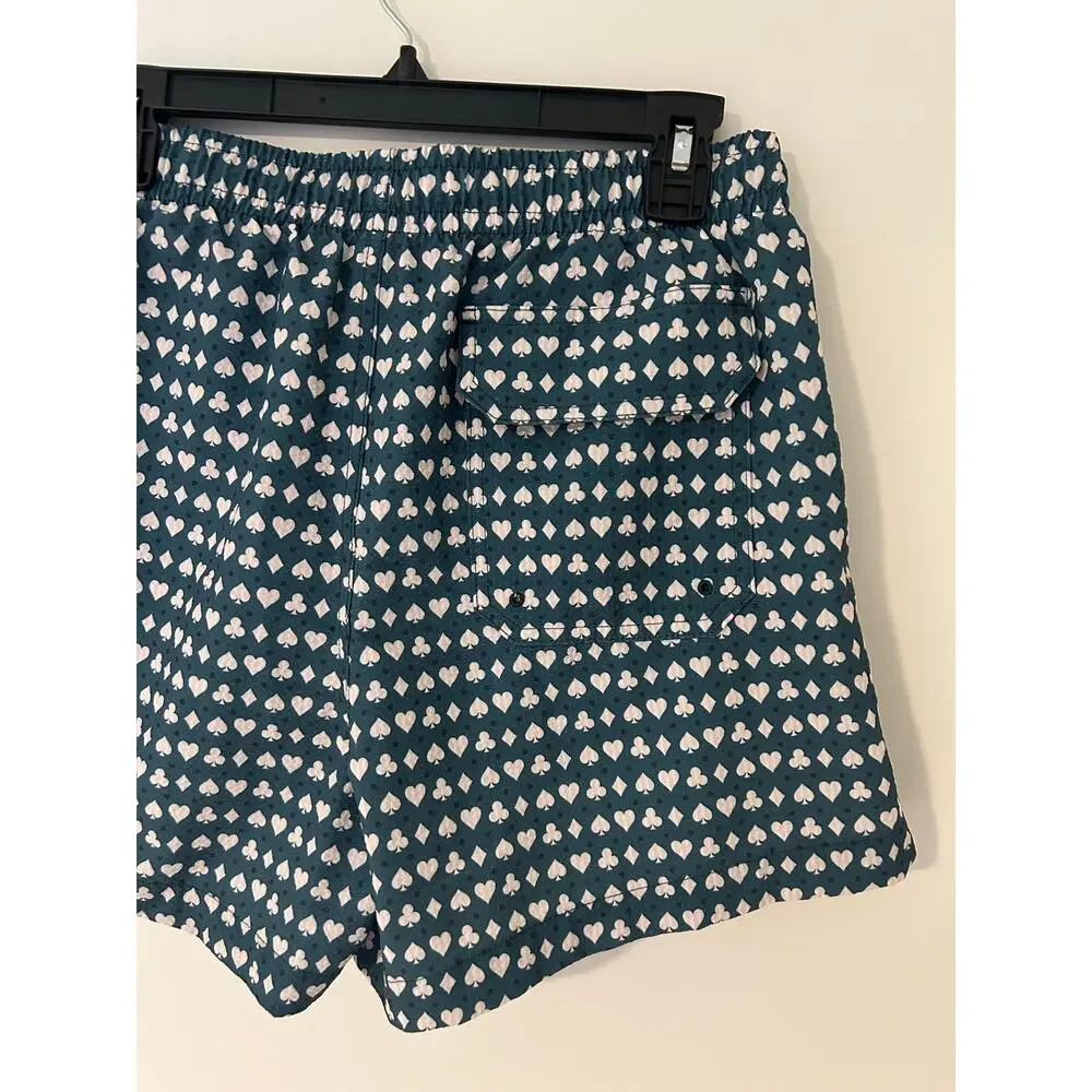 Abercrombie & Fitch Men’s Stretch Swim Short Teal Green Diamond Heart Spade EUC